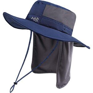 Unisex Navy Blue 100% Nylon Shell Wide Brim Mesh Vent with Neck Flap Cowboy Hat